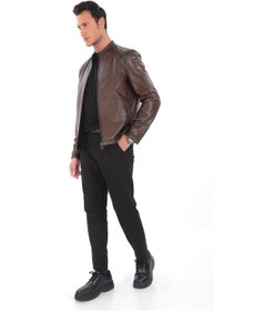 Resim Newzaya Hakiki Deri Slim Fit Erkek Ceket Kahverengi Kahverengi 