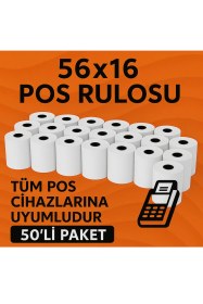 Resim 56x16 Termal Pos Kağıdı Rulosu 50'li - Tüm Pos Cihazlara Uyumlu 