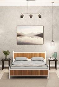 Resim Metalia GM 305 MODERN ÇİFT KİŞİLİK AHŞAP METAL BEYAZ CEVİZ KARYOLA 160X200 