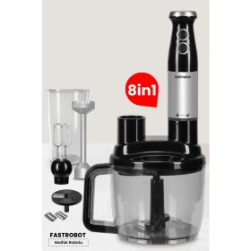 Resim Paslanmaz Çelik Çok Amaçlı 8'li Mutfak Robotu ve Blender Seti Siyah 