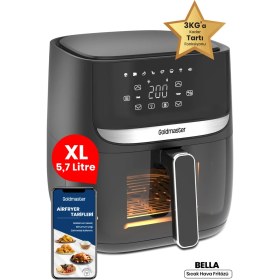 Resim Goldmaster Bella 1700W Xl Dokunmatik Cam Kapaklı Hazne Aydınlatmalı 3kg Tartı Fonksiyonlu Airfryer Sıcak Hava Fritözü 