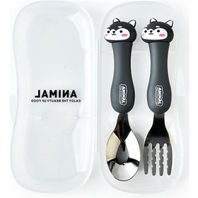 Resim Vkemall Pp Ve 304 Paslanmaz Çelik Kartoon Hayvan Desenli Çiftlik Çatal+kaşık Seyahat Taşınabilir Set Siyah 