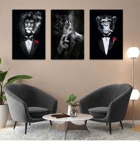 Resim Hayvan Mafyası 3'lü Mdf Tablo Set 