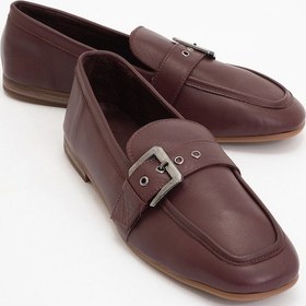 Resim Luvi Shoes Clarıon Bordo Cilt Hakiki Deri Kemerli Küt Burun Kadın Loafer Ayakkabı Bordo 