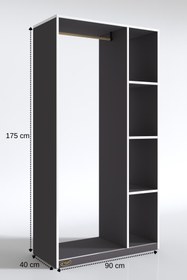 Resim Kenzlife Giysi Dolabı Alpaslan 175*90*40 Gri Gardırop 