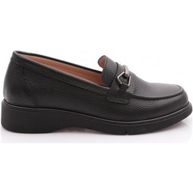 Resim Dgn 3001-2 Kadin Aksesuarli Loafer Ayakkabi Siyah Floater 