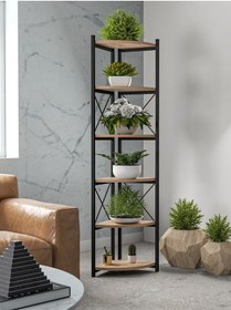Resim Çiçeklik Kitaplık 6 Raflı Ceviz Diğer 