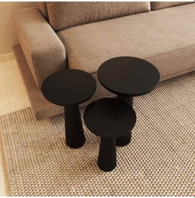 Resim Ahşap Mantar Sehpa 3 Lü Set Masif Siyah Renk Doğal Zigon Fiskos Takımı - Dekoratif Çiçeklik Siyah 