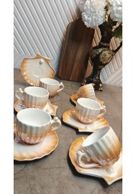 Resim Sihir İnci Türk Kahvesi Fincan Beyaz - Turuncu 