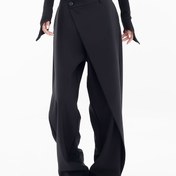 Resim Kadınlar İçin Kore Tarzı Geniş Paça Pantolon - Asimetrik Etek Tasarımı, Düz Kesim Rahat Kesim, Düz Siyah Esnek Olmayan Kumaş, Her Mevsim Kullanım, Ofis ve Günlük Giyim, Modern Tasarım, Dayanıklı Kumaş, Şık Alt Giyim, Modaya Uygun 