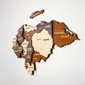 Resim Honduras Haritası Ahşap Duvar Dekoru - Ahşap, 3D ve Çok Renkli Harita - 60x36 cm 