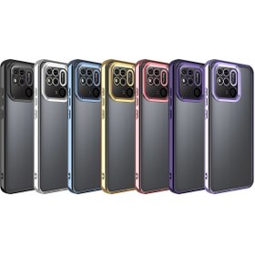 Resim Fibaks Redmi 10C/Poco C40 Kılıf Kamera Lens Korumalı Şeffaf Renkli Logo Gösteren Parlak Kapak Mor 