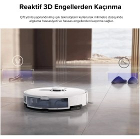 Resim Roborock 6000 Pa Ultra Güçlü Emiş ve Çift Kauçuk Fırçalı Akıllı Robot Süpürge Vibrarise Titreşimli Paspas Halı Tanıma ve 3D Engel Sakınma Teknolojili Beyaz 