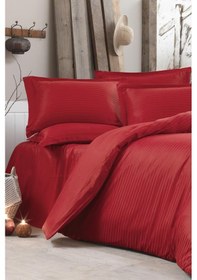 Resim Çeyiz Diyarı Stripe Tek Kişilik Pollysaten Nevresim Takımı Kırmızı Kırmızı 