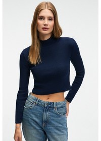 Resim Grimelange CALIDA Kadın Dik Yaka Fitilli Görünümlü Slim Fit Triko Lacivert Kazak 