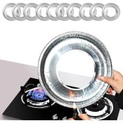 Resim 10'lu Paket Ocak Koruyucu Yağ Geçirmez Alüminyum Folyo Ped, Yeniden Kullanılabilir Isıya Dayanıklı Temiz Hijyenik Mutfak Için (22 cm x 22 Cm) 