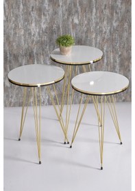 Resim Zigon Sehpa Ve Orta Sehpa Kr Set Çift Gold Beyaz Tel Ayak 