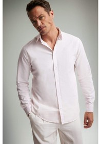 Resim DeFacto Regular Fit Polo Yaka Keten Yazlık Uzun Kollu Gömlek E1729AX25SPPN185 