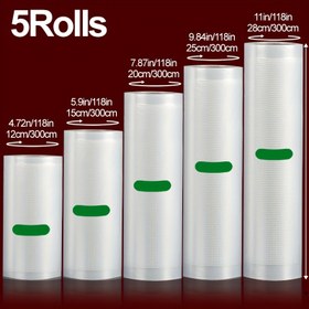 Resim Bpa-Free Vakumlu Kapama Ruloları 5 Paket, Her Rulo 3 Metre Uzunluğunda, 12Cm, 15Cm, 20Cm, 25Cm ve 28Cm Genişliklerde Mevcuttur - Gıda Saklama, Yemek Hazırlama ve Sous Vide Pişirme için İdeal - Ev ve Ticari Kullanım için Dayanıklı, Kesim Uzunluğunda - Vakumlu Kapama Ruloları Yiyecekleri Daha Uzun Bir Süre Taze Tutur 
