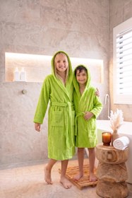 Resim CottonVerse Genç & Çocuk Kapşonlu Bornoz - %100 Pamuk, Unisex Yeşil - Yeşil / 9-10 Yaş 