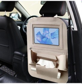 Resim Glanz Araç Koltuk Arkası Organizer Bej Oto Tablet Telefon Tutucu Araba İçi Düzenleyici 