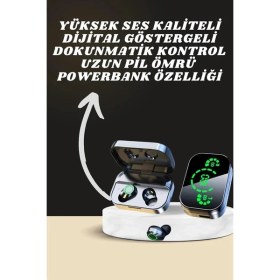 Resim 7 Kordonlu Akıllı Saat ve Aynalı Bluetooth Kulaklık Powerbank Dijital Göstergeli 