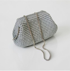 Resim Metalik Gümüş El Örgüsü Kadın Clutch Çanta Şık Davet Ve Gece Çantası 