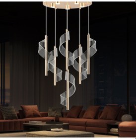 Resim Jadon 6'lı Yuvarlak 3 Renkli 53 Watt Gold Kristal Ledli Modern Oturma Odası Salon Sarkıt Avize Diğer 