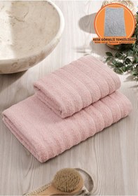 Resim 2'li Dalga Pudra Banyo Havlu Seti Pudra 
