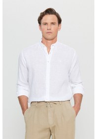 Resim AC&Co / Altınyıldız Classics Erkek Beyaz %100 Keten Comfort Fit Rahat Kesim Düğmeli Yaka Gömlek Beyaz 