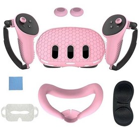 Resim Oculus/meta Quest 3 İçin 7 Parçalı Vr Aksesuarları Seti, Ön Kulaklık Koruyucu Kılıfı, Kontrol Cihazı Tutma Yeri Kılıfı, Lens Kılıfı, Yüz Pedi, Joystick Kapakları Pembe 