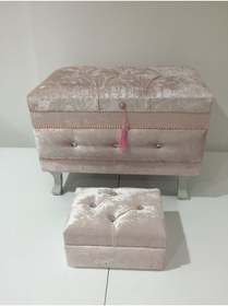 Resim Ankara Mobilya Çeyiz 13234 Sandık Kapitone Küçük Set Model Pembe Kadife Kumaş Içi Tela El Yapım 