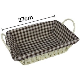 Resim Hasır Rattan Ekmeklik Ekmek Sepeti Dikdörtgen Ekose Kumaş Krem 