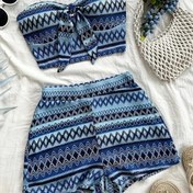 Resim Yeni Moda Şık Omuz Açık Bağlı Kısa Üst ve Şort Kadın İki Parça Takım NS702 