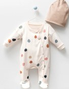 Resim pupil baby Puantiye Desenli Şapkalı Unisex Bebek Tulum 