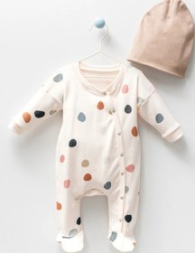Resim pupil baby Puantiye Desenli Şapkalı Unisex Bebek Tulum 