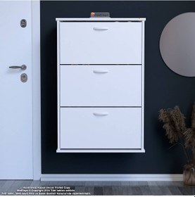 Resim Modilayn Varbi Asma Antre 72 X 107 X 25, 5 Cm Lik 3 Düşer Kapak 6 Göz Raf Bölmeli Ayakkabılık Beyaz 