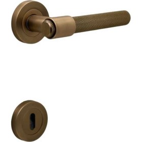 Resim Koldoor Punch Mat Antik Sarı Rozetli Oda Kapı Kolu 4 Takım 