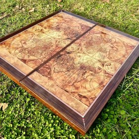 Resim Lüks Büyük Boy Klasik Tavla Seti, Tavla Seti Antik Dünya Haritalı, Hediyelik Tavla Ölçü: 49x24x6 cm 
