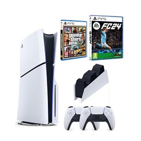 Resim Sony Playstation 5 Slim CD Edition - 2. Dualsense Ps5 Kol - Şarj İstasyonu - Fifa FC 24 + GTA 5 Oyun Konsolu (İthalatçı Garantili) 