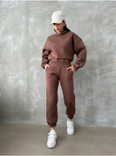 Resim Kadın Pamuklu İçi Polarlı Basic Eşofman Takımı Kahverengi 