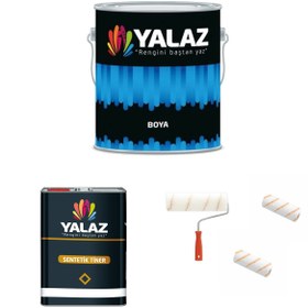 Resim YALAZ BOYA Boncuk Mavi Boya 2,5 Kg + 1 Lt. Tiner + Rulo + 2 Adet Rulo Ucu + Eldiven 