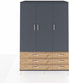 Resim Kronos Dolap 5 Raflı 6 Çekmeceli Tek Askılı 132x59x195 Antrasit-antrasit/çam Antrasıt/atlas Çam 