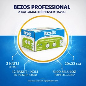 Resim Novis Liora Bezos Professional Z Katlamalı Dispenser Havlu 2 Katlı %100 Selüloz 20X22 cm 3 Koli (36 Paket) 