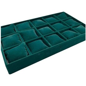 Resim Anzac Model Model Süet Kumaş Yeşil Renk 42/25 Cm 15 Yastıklı Çekmece İçi Takı Kutusu 