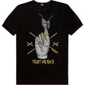 Resim Rock&Roll Yılan Parmaklar Siyah Kısa Kollu Erkek T-Shirt 