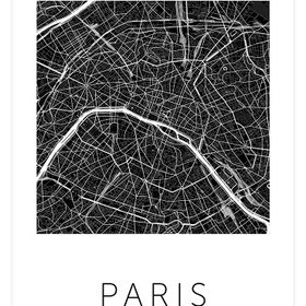 Resim Paris Siyah Harita - Art Print - 30x40 cm 