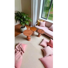 Resim Ahşap Mantar Sehpa 3lü Fındık Renk Doğal Zigon Fiskos Takımı 