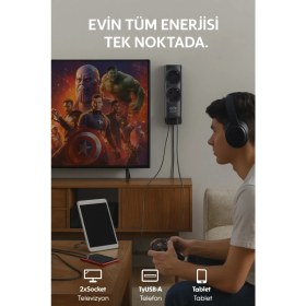 Resim vooka 6in1 67W Gan Akıllı Priz | 3A Hızlı Şarjlı Masaüstü Çoklu Şarj Istasyonu 3 Type-C + 1 USB + 2 Acpriz 