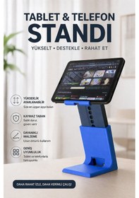 Resim Ayarlanabilir Tablet & Telefon Standı Yükseklik Ayarlı Masaüstü Stand Kaymaz Taban Ergonomik Tutucu 